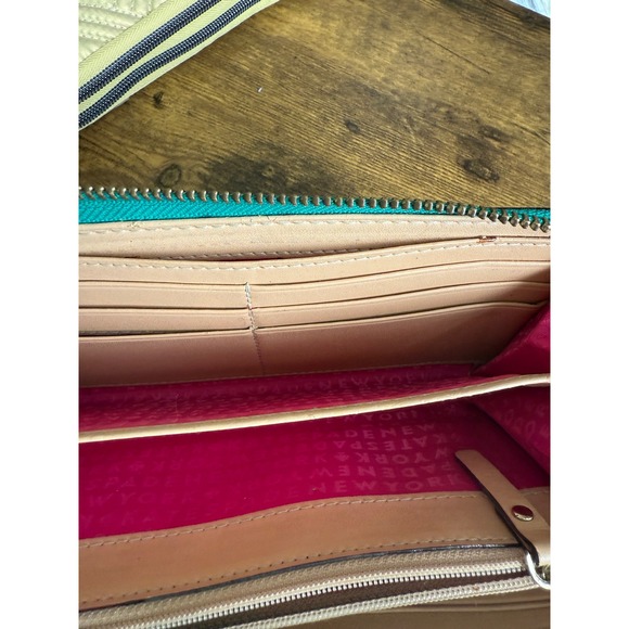 Kate Spade New York Continental Wallet Green Leather Zip Around Pink Interior - Picture 9 of 14
